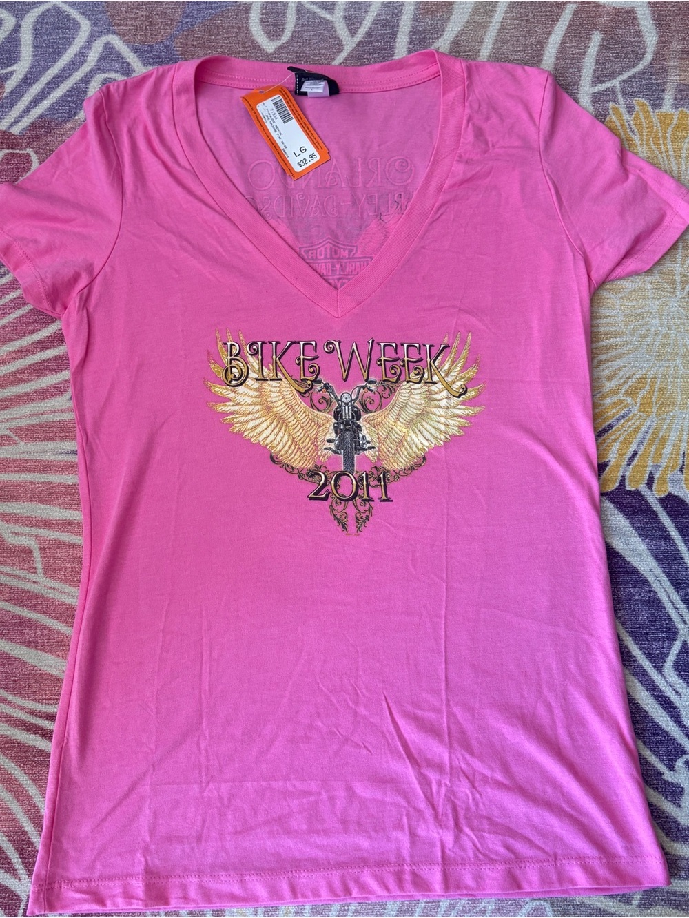 Harley Davidson Pink V Neck Women’s L Orlando Bike Week 2011 NWT Shirt